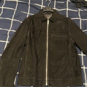 Theory suede zip up trucker jacket